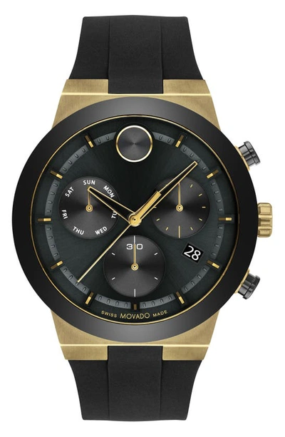 Movado Men's 44mm Bold Fusion Chrono Silicone Watch In Black / Gold / Gold Tone