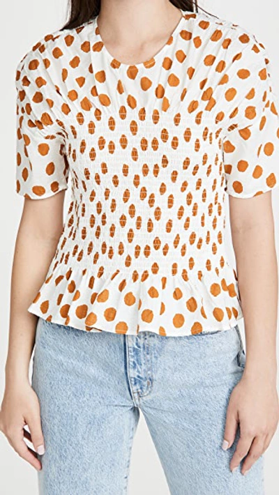 Baum Und Pferdgarten Mynowa Gathered Polka-dot Organic Cotton Cloqué Top In Cathay Spice Mega Dot