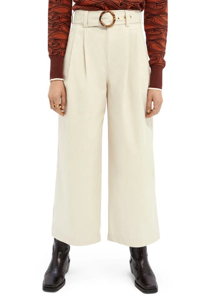 Scotch & Soda Belted Wide Leg Pants In White