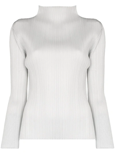 Issey Miyake Grey Basics Long Sleeve Plissé Top In Grau