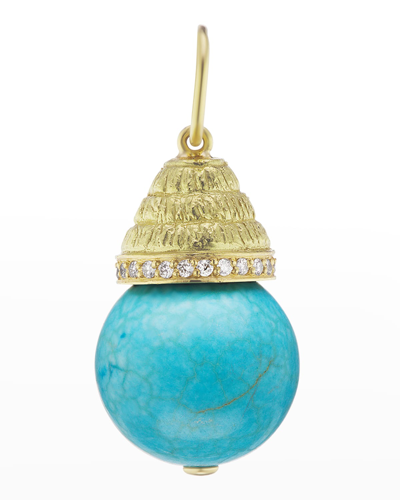 Jenna Blake Yellow Gold Turquoise Large Acorn Charm With Diamonds