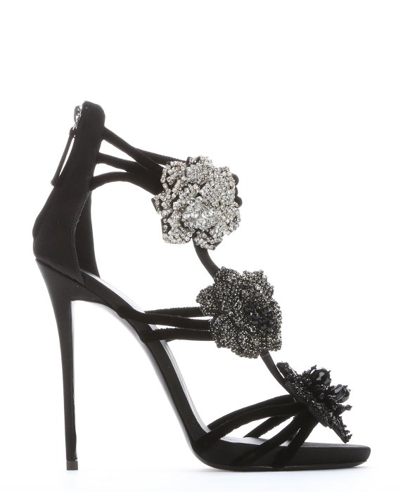 Giuseppe Zanotti Black Suede Floral Applique Strappy Sandals' | ModeSens
