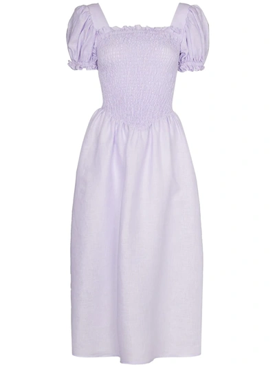 Sleeper Belle Shirred Linen Dress In Purple