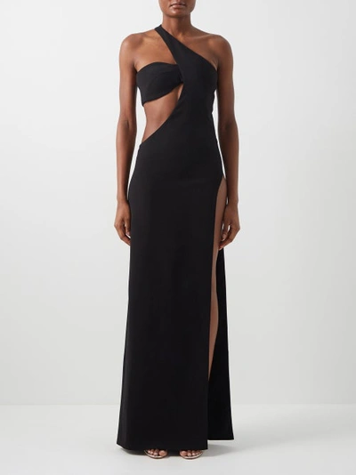 Monot Womens Black One-shoulder Cut-out Crepe Maxi Dress 8