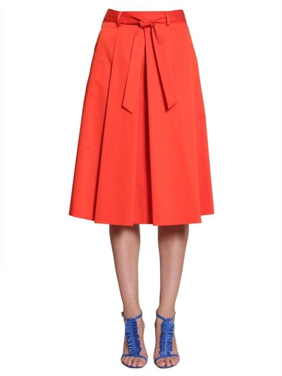 Boutique Moschino Pleated Stretch Satin Skirt In Rosso
