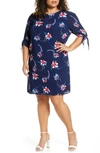 Kiyonna Manhattan Shift Dress In Navy Floral Motif