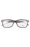 Ray Ban 53mm Square Optical Glasses In Blue Brown/ Clear