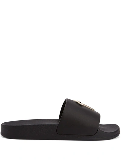 Giuseppe Zanotti Brett Leather Slides In Black