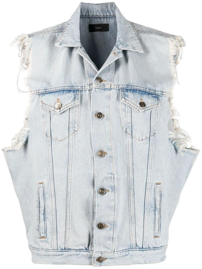 Alanui Distressed San Pedro Wash Denim Vest, Blue In White