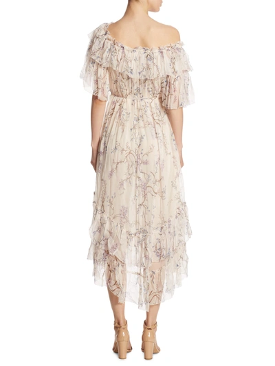 Zimmermann Paradiso Floral One-shoulder Silk Dress In Cream Floral