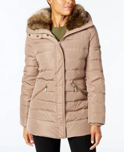 Michael Kors Michael Plus Size Faux-fur-collar Down Coat In Truffle |  ModeSens