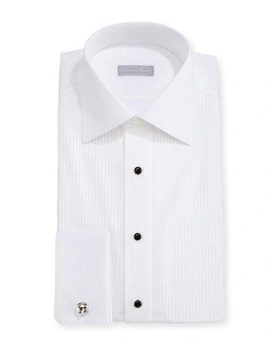 Stefano Ricci Pleated Tuxedo Shirt In White