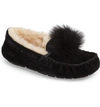 Ugg Women's Dakota Moccasin Pom Pom Slippers In Black Suede