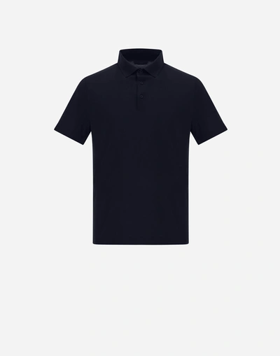 Herno Jersey Crepe Polo Shirt In Blue Navy