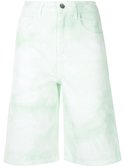Ireneisgood High-waisted Tie-dye Denim Shorts In Light Green