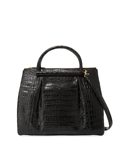Nancy Gonzalez Large Crocodile Plisse Tote Bag In Black