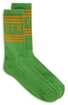 Versace Logo Cotton Blend Crew Socks In Verde Jungle - Arancio