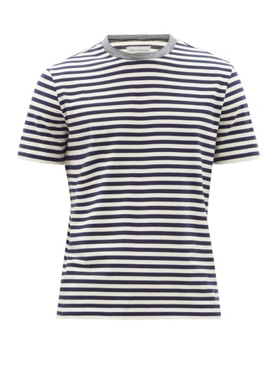 Officine Generale Striped Lyocell-blend Jersey T-shirt In Marine Et Blanc