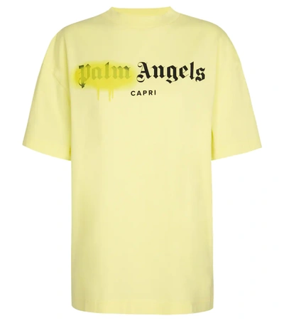 Palm Angels Woman Yellow Capri Logo Spray T-shirt In Yellow Yellow