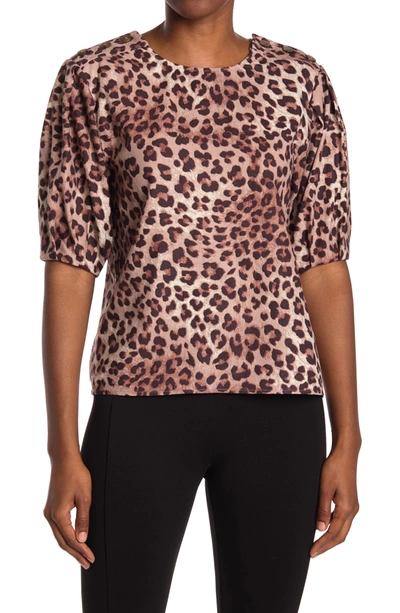 Rebecca Minkoff Devin Button Shoulder Linen Blend Leopard Print Blouse In Tan Multi
