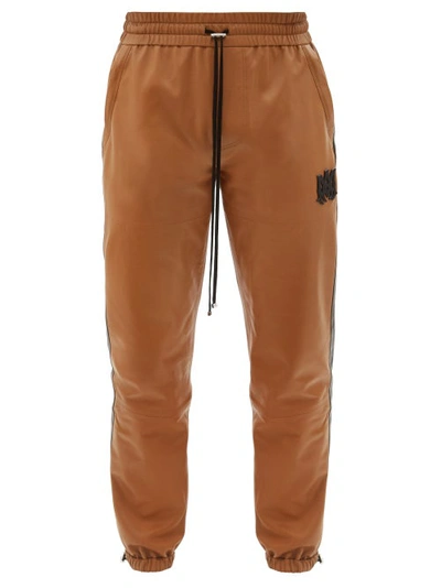 Amiri Men's Leather Track Jogger Pants In Brown
