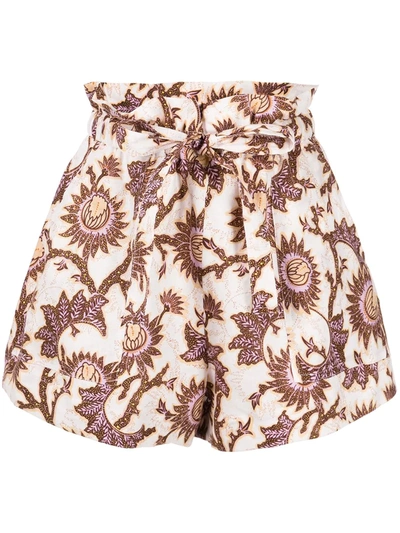 A.l.c Malcom Floral Poplin Paperbag Shorts In Light Purple/ Buttercream
