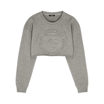 Balmain Grey Logo Cropped Cotton-blend Sweatshirt