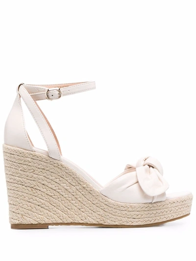 Kate Spade Tianna Leather Bow Wedge Espadrille Sandals In Parchment
