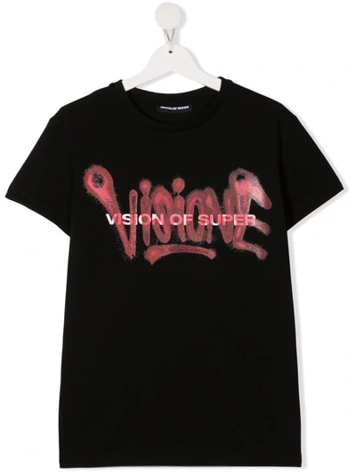 Vision Of Super Teen Spray Paint-effect T-shirt In Black