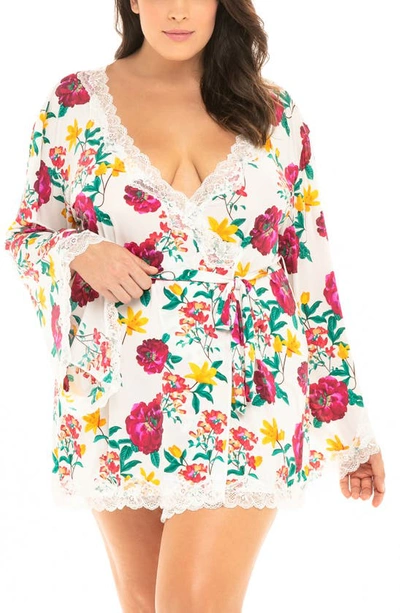 Oh La La Cheri Plus Size Butterfly Sleeve Robe With Floral Lace Edges And Waist Tie In Assorted40