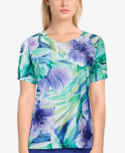 Alfred Dunner Women's Missy Savannah Tropical Print Short Sleeve Top In Multi