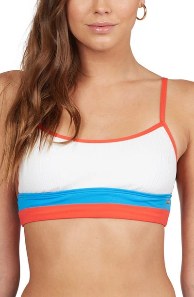 Roxy Colorblocked Hello July Bralette Bikini Top Women's Swimsuit In Bright White