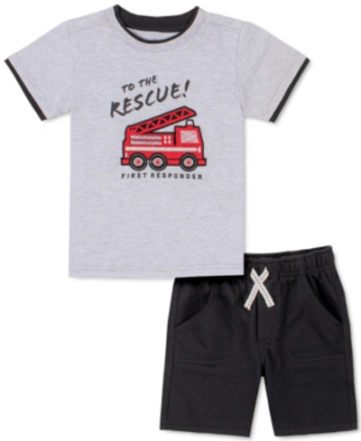 Kids Headquarters Kids' Little Boys 2-piece Firetruck Short Sleeve T-shirt And French Terry Shorts Set In White Hea