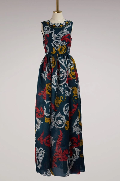 Mary Katrantzou Shaw Floral-print Silk Organza Gown In Queens Teal