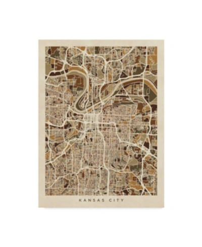 Trademark Global Michael Tompsett Kansas City Missouri City Map Brown Canvas Art In Multi