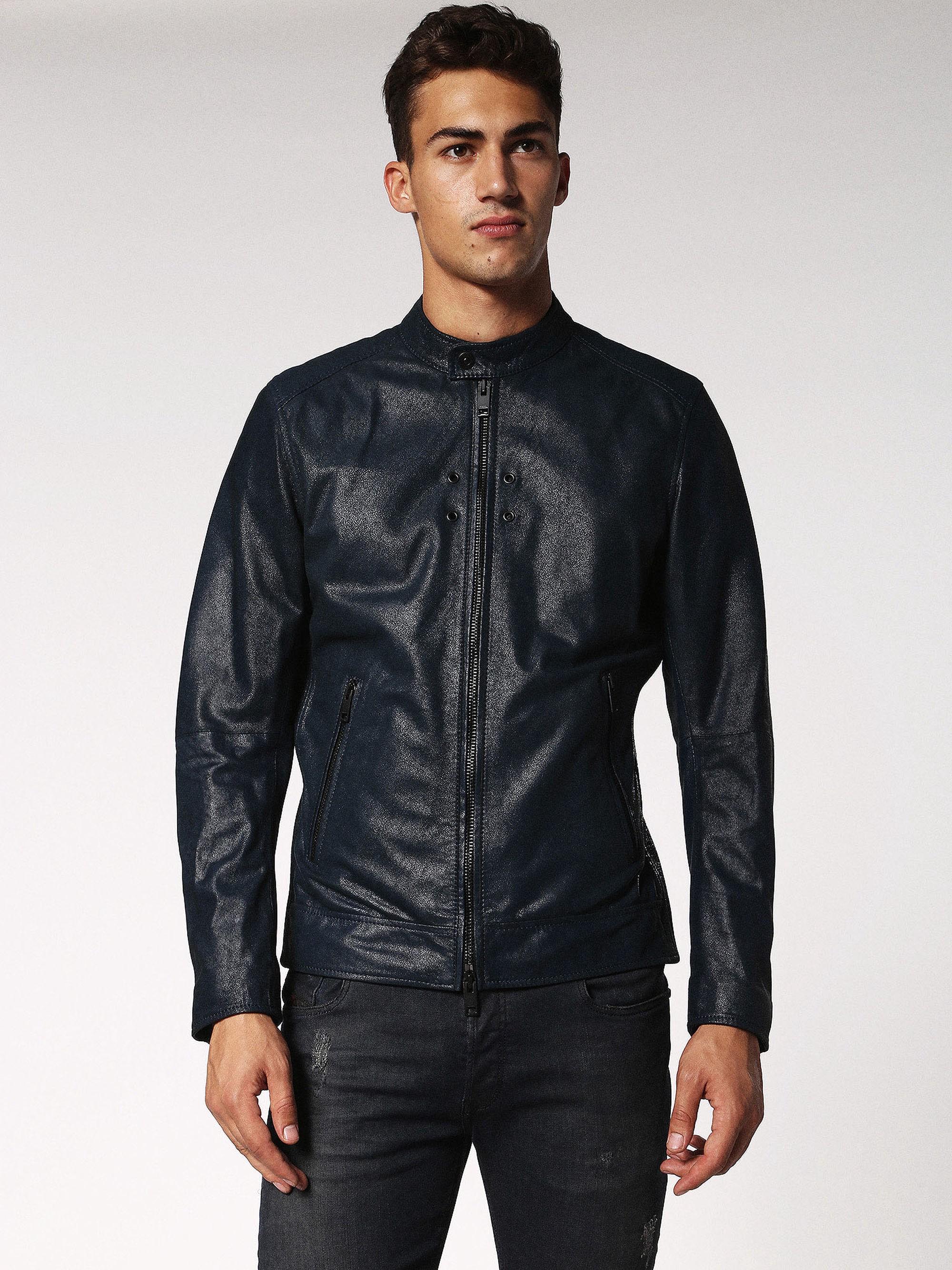 Diesel L-krak Leather Jackets In Blue | ModeSens