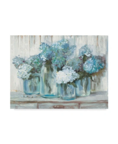 Trademark Global Carol Rowan Hydrangeas In Glass Jars Blue Canvas Art In Multi