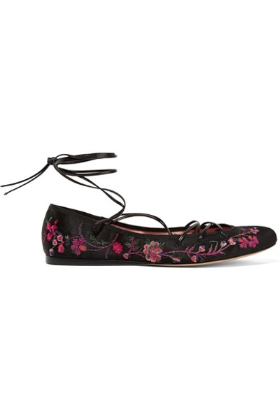 Etro Embroidered Satin Ballet Flats In Black