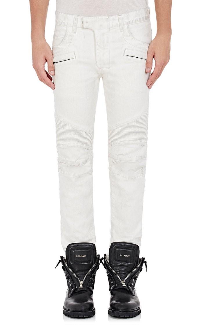 Balmain Biker Jeans In White | ModeSens