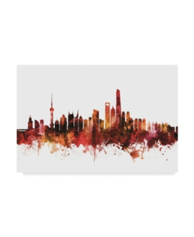 Trademark Global Michael Tompsett Shanghai China Skyline Red Canvas Art In Multi