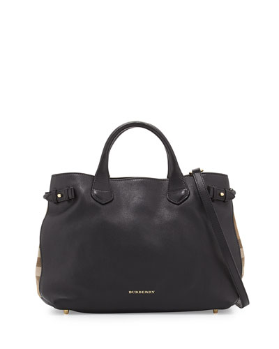 Burberry Leather & Check Canvas Tote Bag, Black | ModeSens