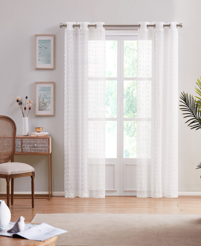 Dainty Home Cut Flower Linen Look 76" X 96" Grommet Panel Window Curtain, Set Of 2 In White