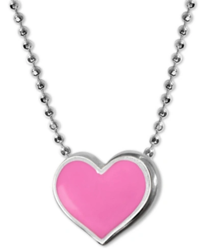 Alex Woo Enamel Heart 16" Pendant Necklace In Sterling Silver In Pink