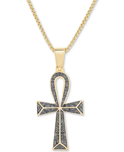 Macy's Men's Diamond Ankh Cross 22" Pendant Necklace (1/4 Ct. T.w.) In 14k Gold-plated Sterling Silver And In Black,gold Over Silver