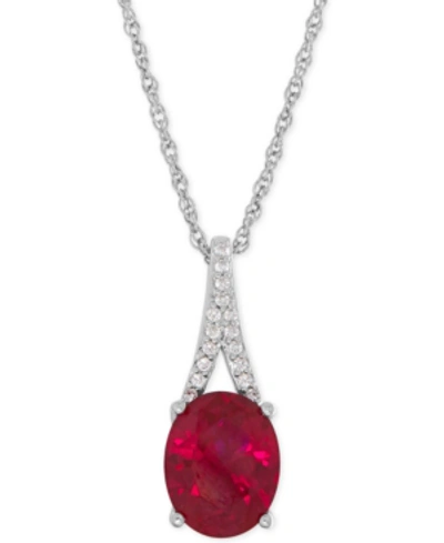 Macy's Lab-created Ruby (3-5/8 Ct. T.w.) And White Sapphire Accent Pendant Necklace In Sterling Silver