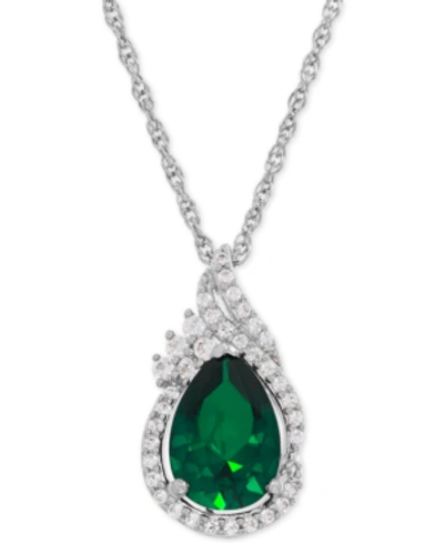 Macy's Lab-created Emerald (1-3/4 Ct. T.w.) And White Sapphire (1/4 Ct. T.w.) Teardrop Pendant Necklace In