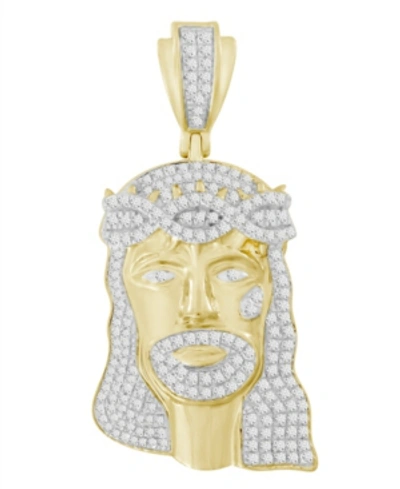 Macy's Men's Diamond (1/2 Ct.t.w.) Christ Head Pendant In 10k Yellow Gold