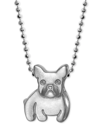 Alex Woo Diamond Accent French Bulldog 16" Pendant Necklace In Sterling Silver