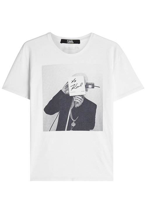 Karl Lagerfeld Printed Cotton T-shirt In White | ModeSens