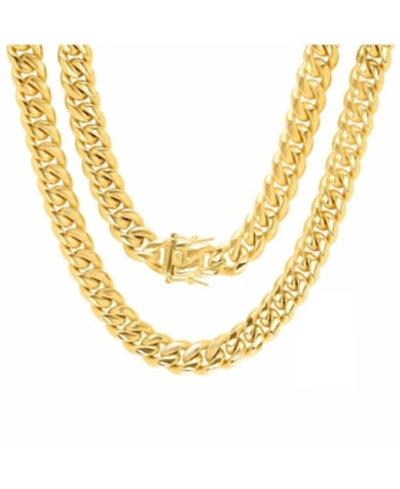 Steeltime Men's 18k Gold Plated Stainless Steel 24" Miami Cuban Link Chain With 12mm Box Clasp Necklaces